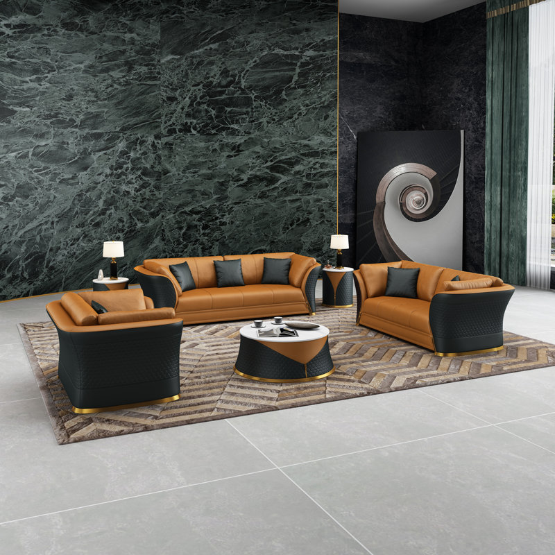 Marble Coffee Table, Cognac/Charcoal/Gold