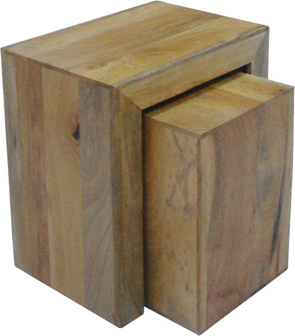 Munnar Solid Wood Trestle Nesting Tables, Light Mango