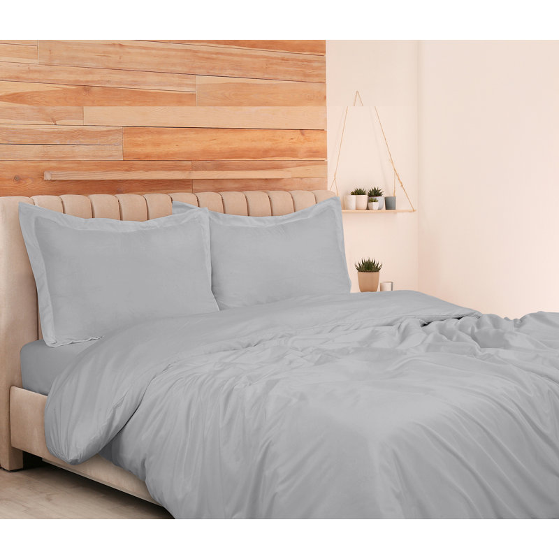 Literie , Argent, Housse de couette double et 2 taies d'oreiller