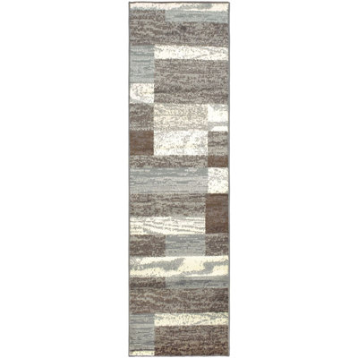 Tapis bleu clair / ivoire / brun en laine tissé à la main Tiza
