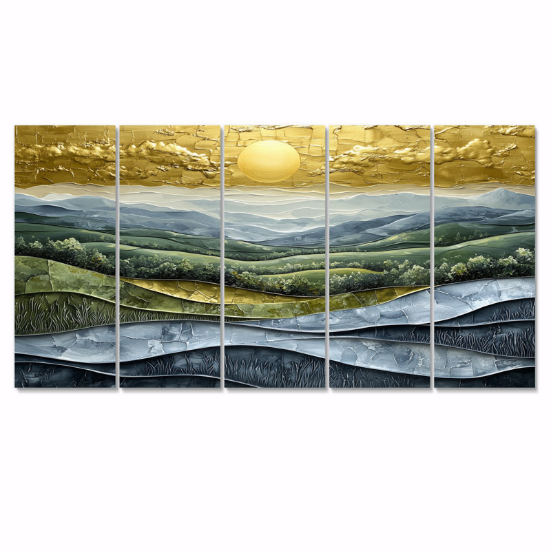 «Green Alpine Meadows Abstract Landscape I - Landscape Art», ensemble d'art mural, H 28 po x l 60 po