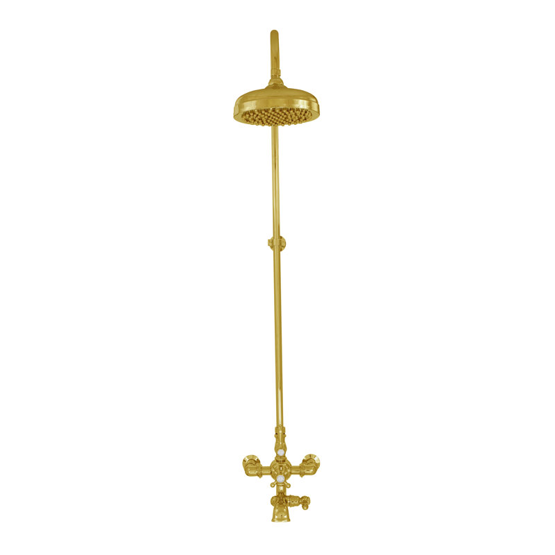 Système de douche thermostatique avec bec de baignoire (P0903) par Strom Living, Unlacquered Polished Brass