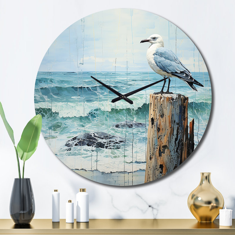 Horloge murale Seagull Seagull Solitude Pointillism I - Animaux, Grand