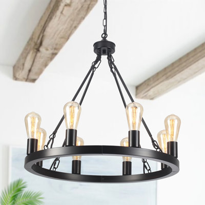 Myriane 8 - Light Rustic Vintage Wagon Wheel Chandelier for Living Room Foyer Entryway, Bedroom, Kitchen
