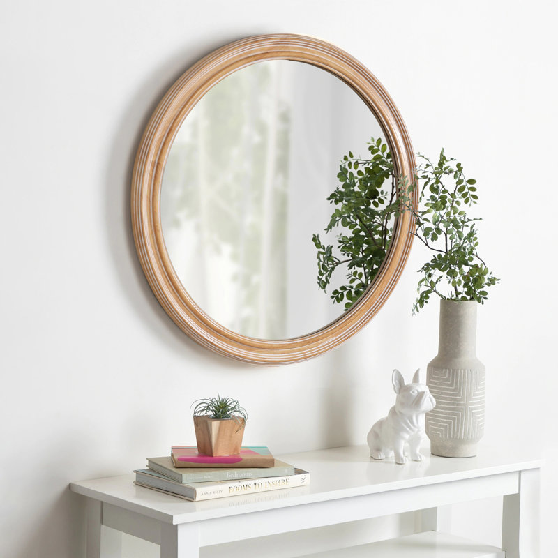 Miroir mural rond avec cadre en bois