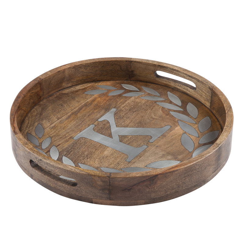 Heritage Collection Mango Wood Round Tray With Letter "K", K