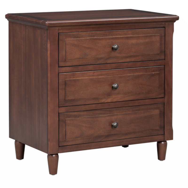 Hafner 3-Drawer Nightstand Storage Wood Cabinet, Brown