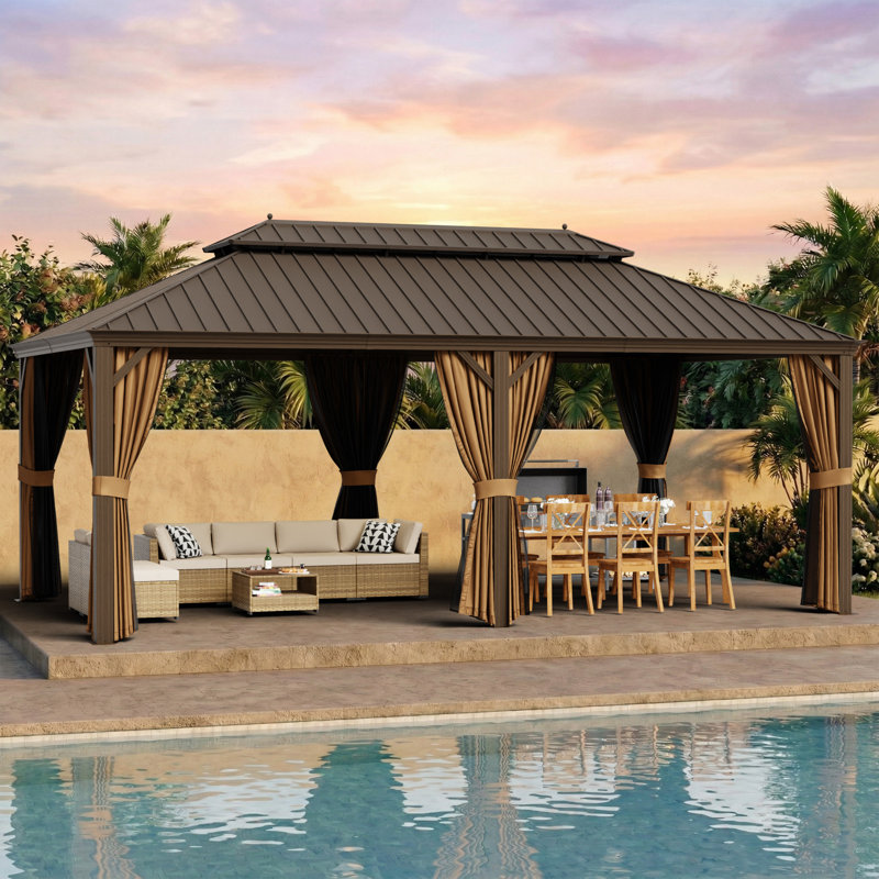 Pavillon de jardin 24 pi x 14 pi à toit rigide avec double toit