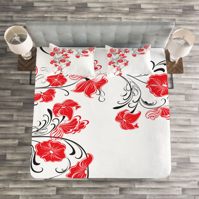 Adelaina Black/Red Microfibre Bedspread Set