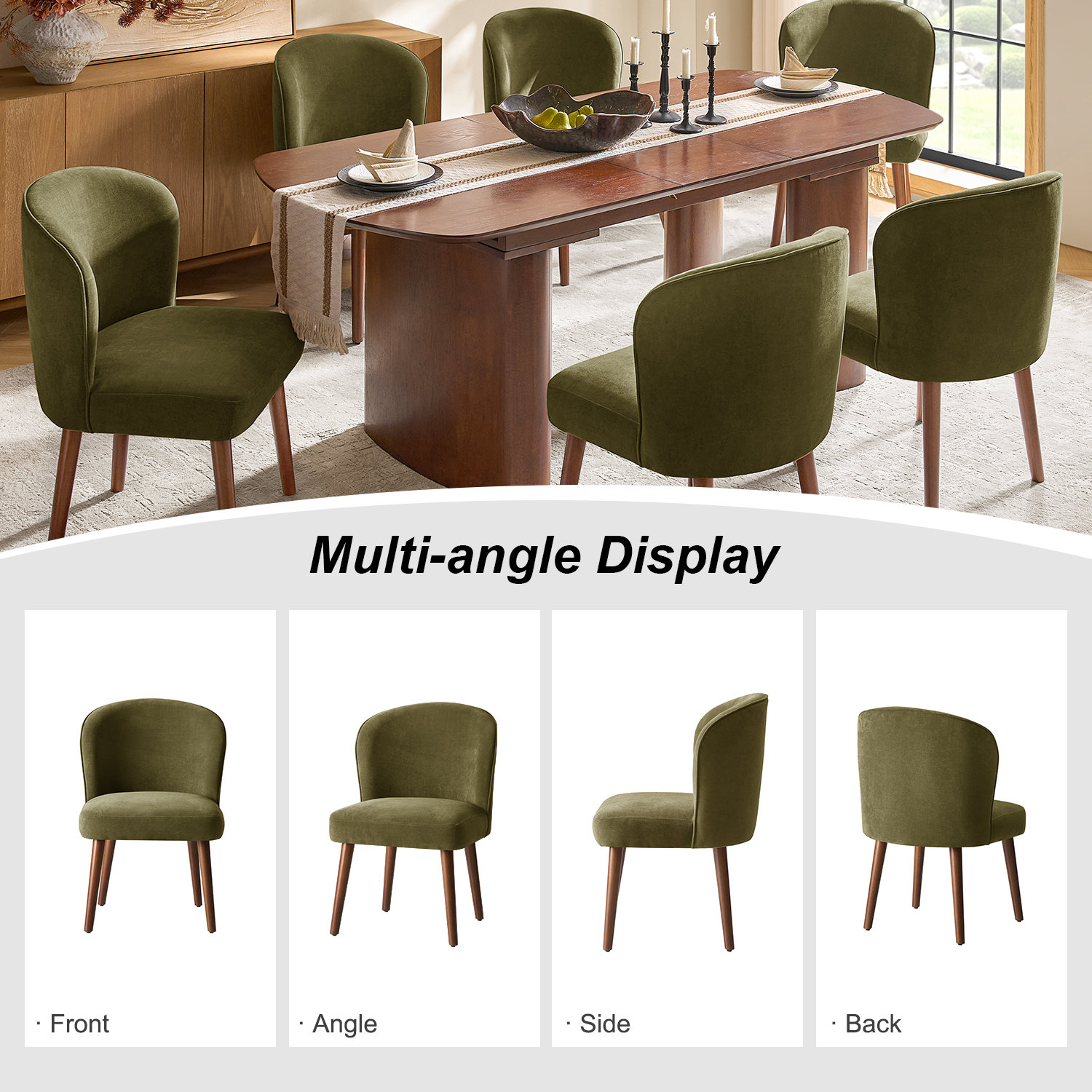 19" H Upholstered Dining Chairs with Solid Wood Legs, 4, Moss
