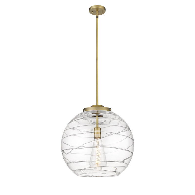 1 - Light Single Drop Pendant Pendant, Brushed Brass, Clear, 19.5" H x 17.88" W x 17.88" D