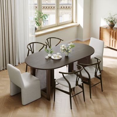 Midkiff 33.5"W×30"H Oval Dining Table Kitchen Table with Rattan Double Pedestal Base