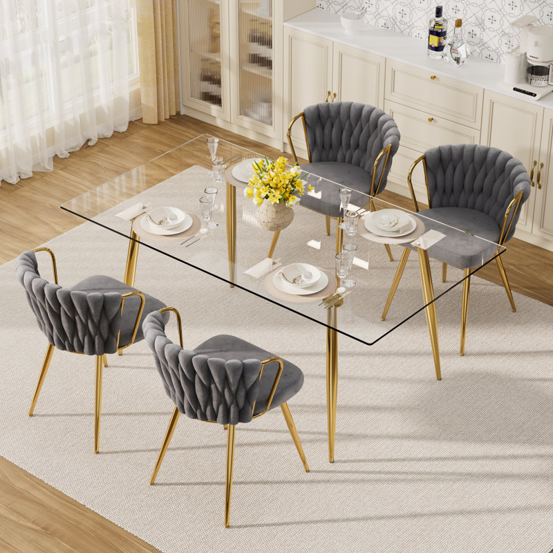 Ensemble repas en verre, Gris, 30" H x 51" L x 31.5" W, 7 Pieces: Table, 6 Chairs
