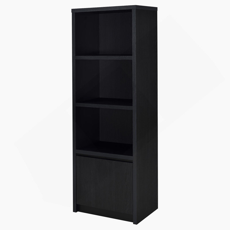 3-Shelf Bookcase With Bottom Cabinet, Black