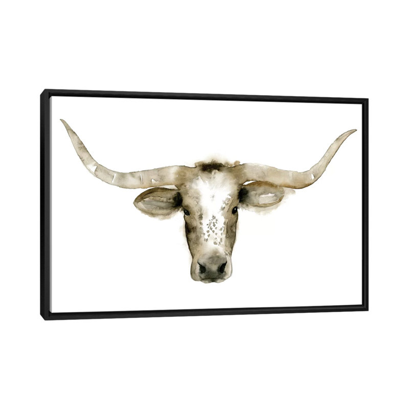 «Longhorn Steer I» par Grace Popp, impression sur toile tendue sur châssis, H 32 po x l 48 po x P 1,5 po, Pas de tapis