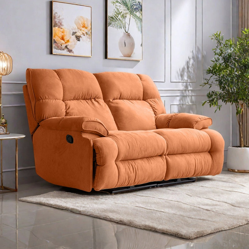 Double Living Room Casual Ergonomic Recliner, Orange Polyester Blend