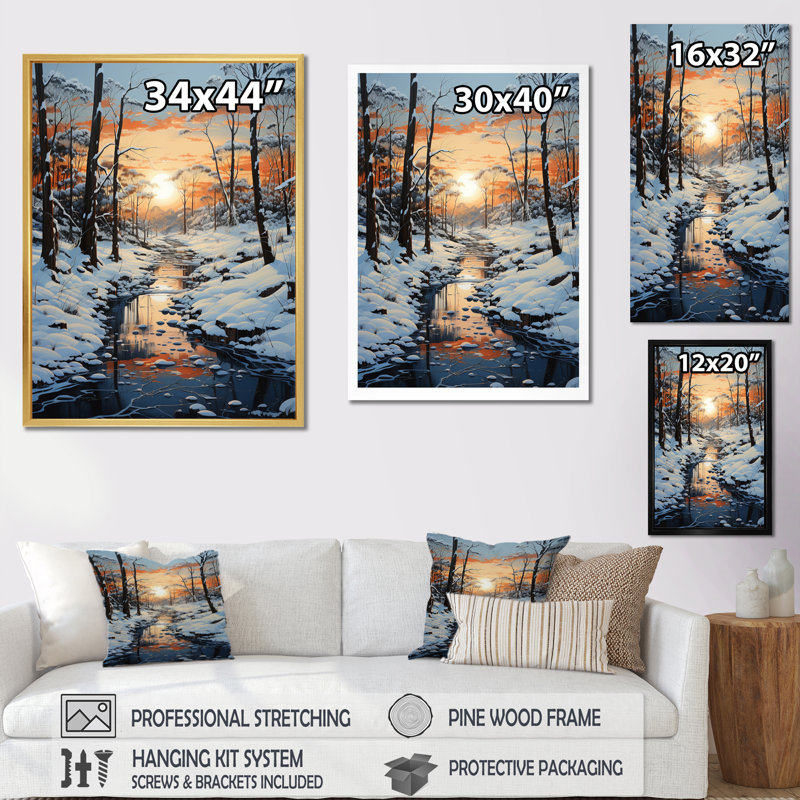 Neige, lever de soleil, étreinte pastorale - impression, H 32 po x l 24 po x P 1 po, Cadre photo blanc