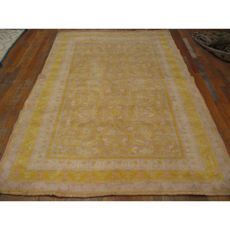 Washed Out Light Yellow Color Antique Herati Pattern Cotton Agra Rug