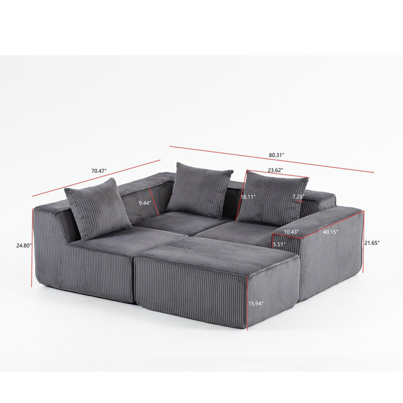 Canapé modulaire tout en velours côtelé, Gris
