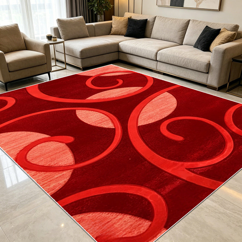 Tapis de salon à motif de volutes rouge bourgogne 1pc pour le salon, doux et confortable, convient à toutes les saisons, facile à entretenir, tapis de sol intérieur lavable à la machine, sous la table de ferme convenant à la table à manger, au vestibule, à la chambre à coucher, à la cuisine et à la maison