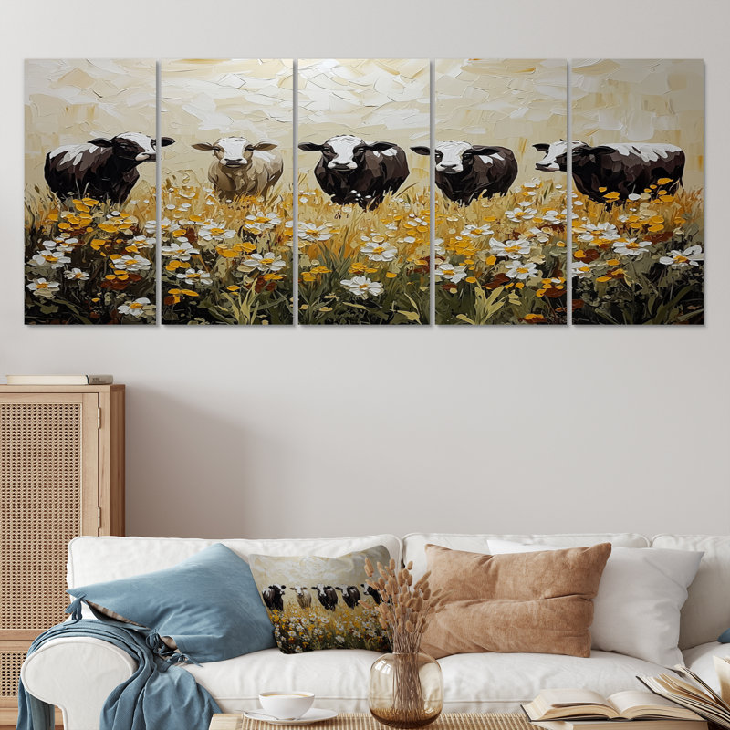 «Green and Brown Cow», ensemble d'art sur toile, H 32 po x l 80 po