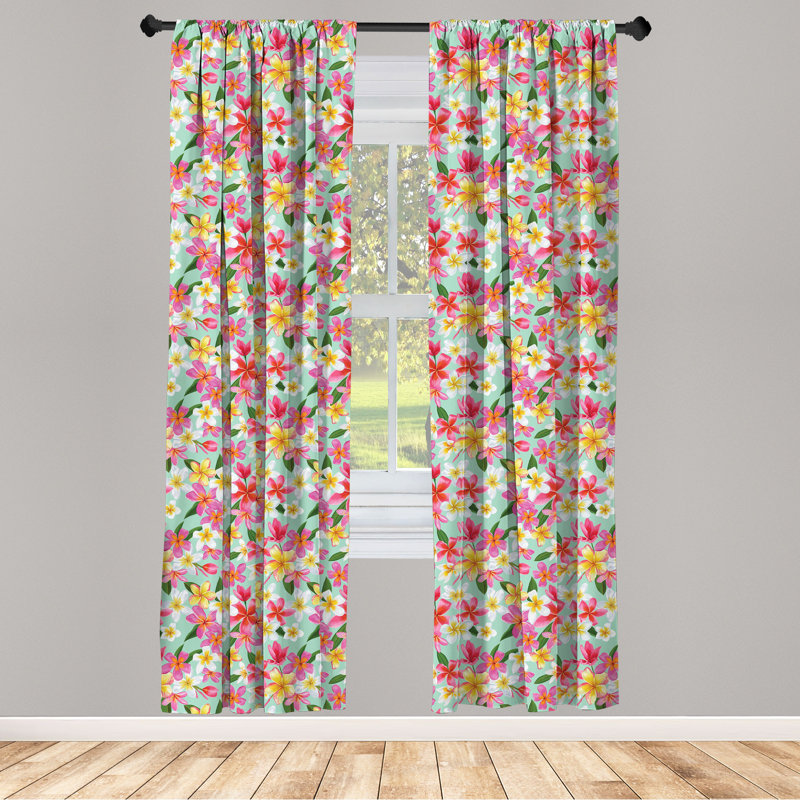 Plumeria Floral Semi-Sheer Rod Pocket Curtain Panels, 28" x 95"