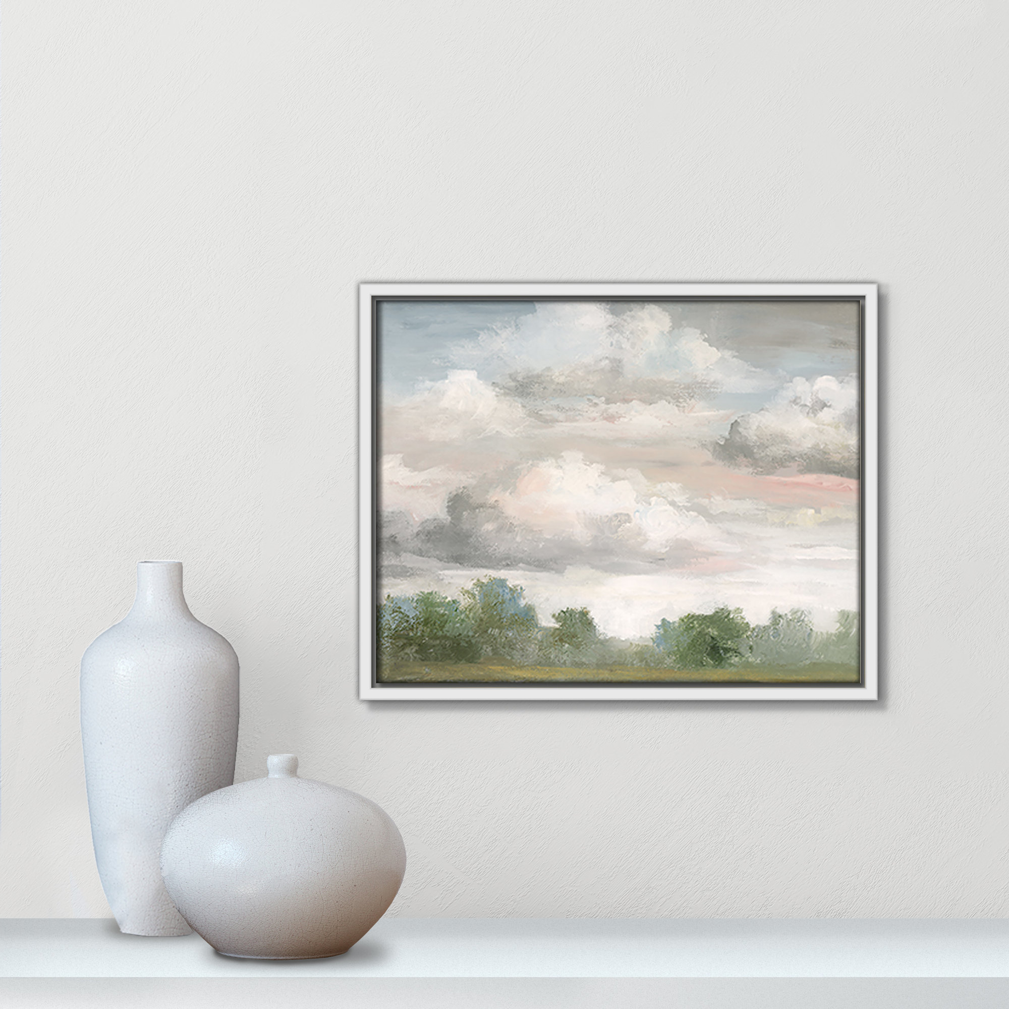 Pastel Morning Sky Framed On Canvas by Nan Print, 12.5" H x 15.5" W x 2" D, White Framed