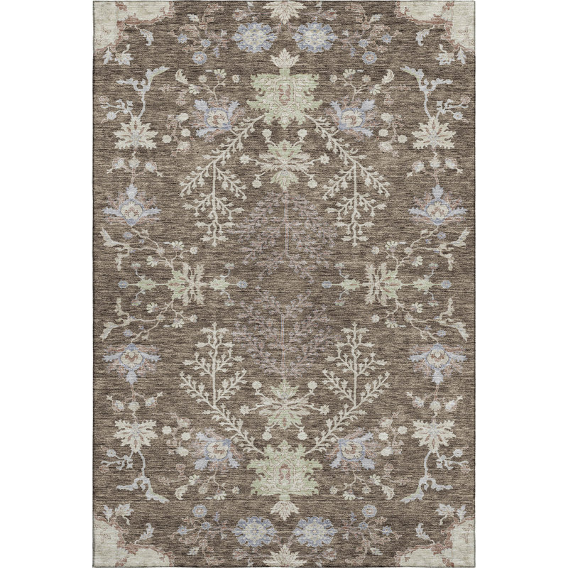 Tapis floral Gurubaksh AMF1156 lavable à la machine de qualité supérieure, Rectangle 2 pi 6 po x 3 pi 10 po