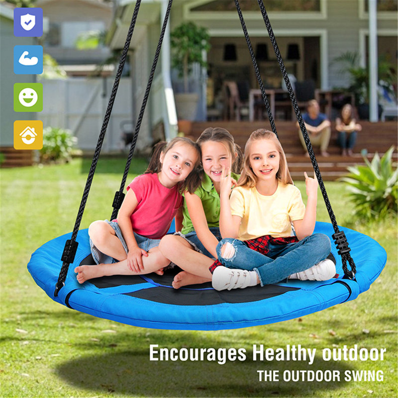 40inch Metal/Fabric Web/Saucer Swing with Chains and Hooks, Blue