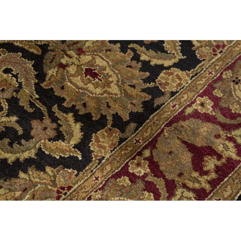 Hand-Knotted High-Quality Black and Red Area Rug