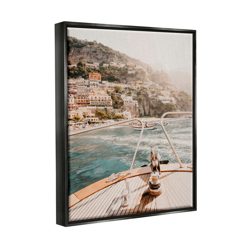 «Boating Coastal Seaside Town Buildings Floater» par Krista Broadway, Cadre flottant noir de jais