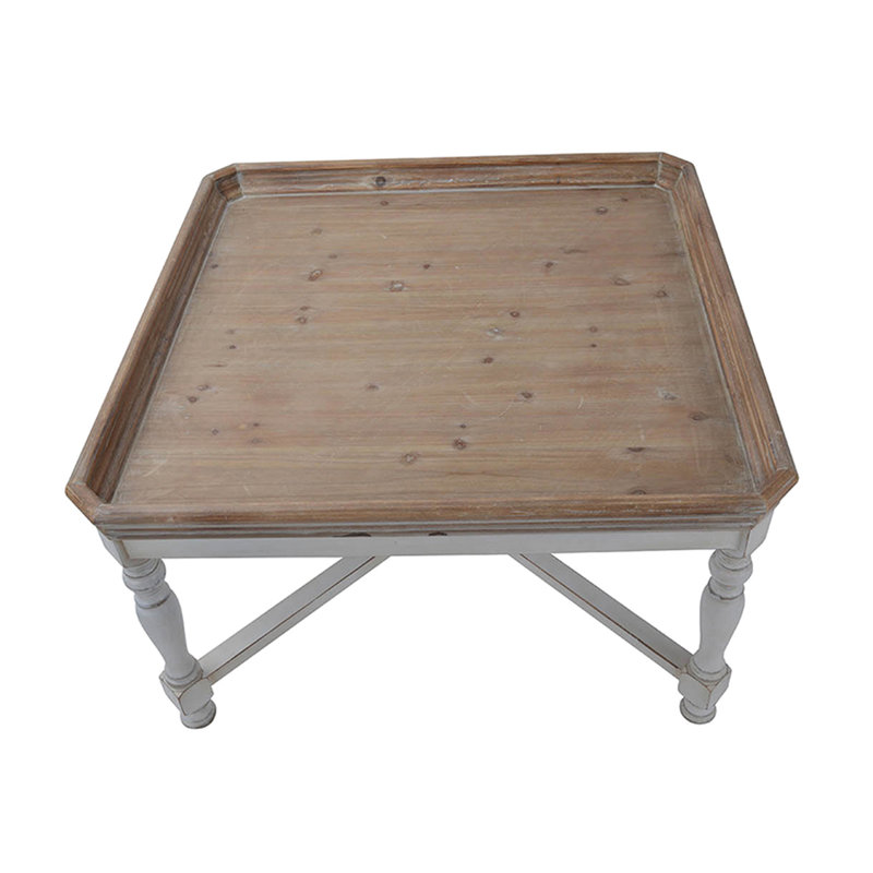 Coffee Table, Natural Wood And White, Distressed Finish Look Square 33X33x19": White For Any Effect Of Design