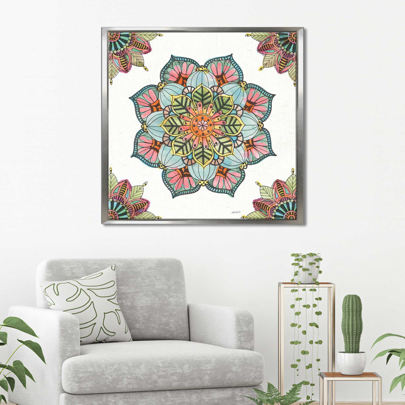 Mandala Morning V, reproduction d'art sur toile tendue, H 21,5 po x l 21,5 po x P 2 po, Cadre flottant argent