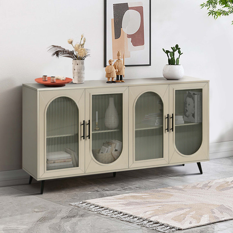 Console en bois avec armoire de rangement, tablettes réglables, Or antique