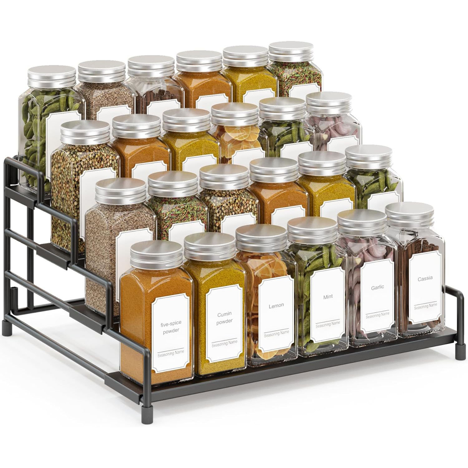 Latitude Run® 1 Pack Black 4-Tier Metal Spice Rack, Adjustable Depth ...