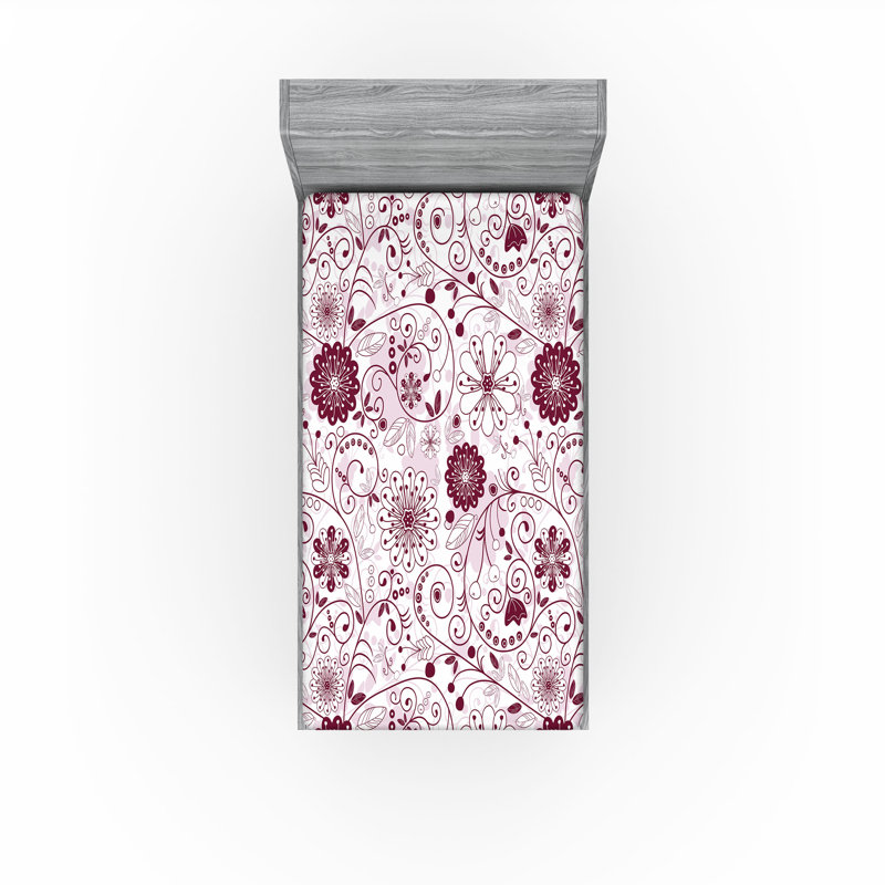 Drap-housse orange Ambesonne, Drap-housse de taille simple, Marron / floral rose