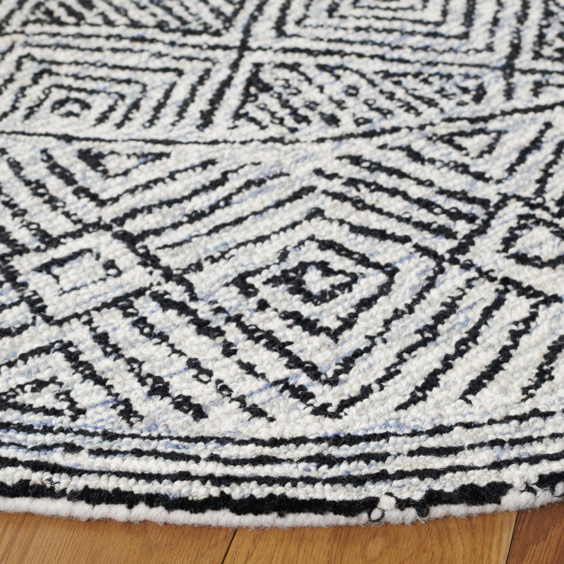 Ebony Hand Tufted Wool Pile Geometric Rug, Round 6'