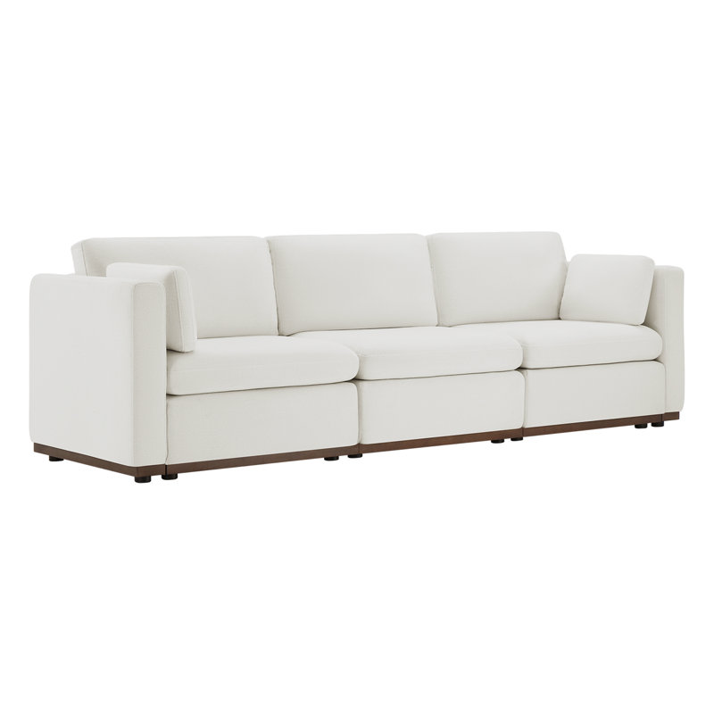 Canapé modulaire rembourré en polyester 3 pièces de 112 po avec coussins réversibles, Blanc, crème