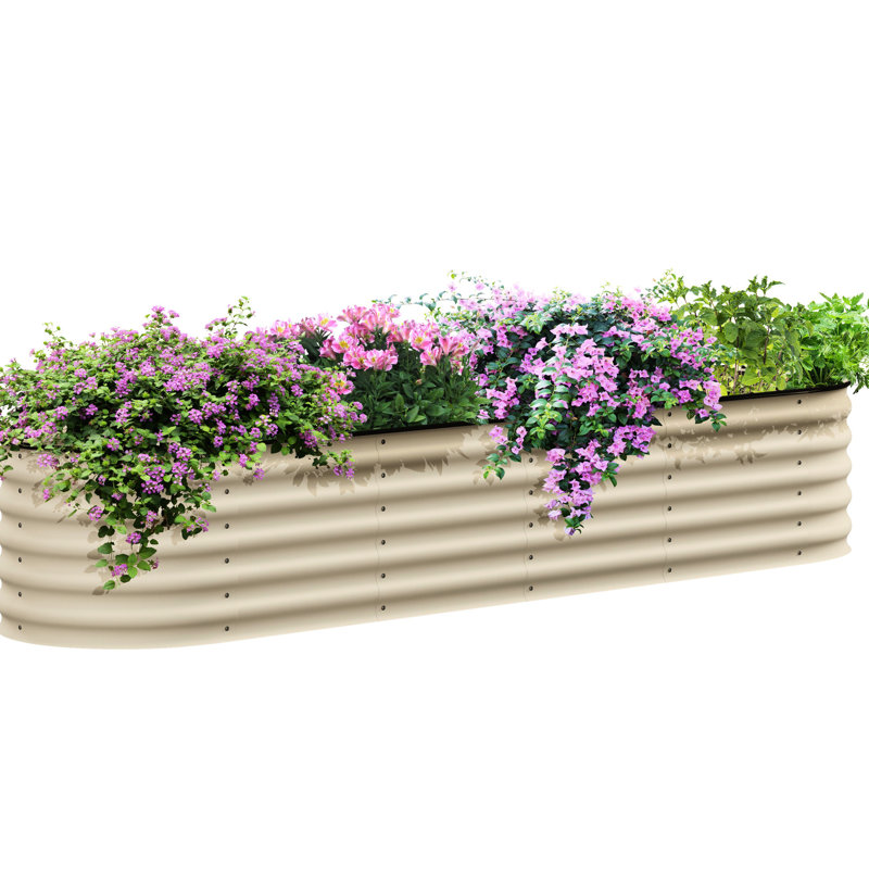 Lit de jardin surélevé en métal galvanisé 7,9 pi x 2 pi 1,4 pi, pot de fleurs d'extérieur avec rebord, pour planter divers légumes, lit crème - L 93 po x l 22,5 po x H 16,5 po, fleurs de bordure, herbes et