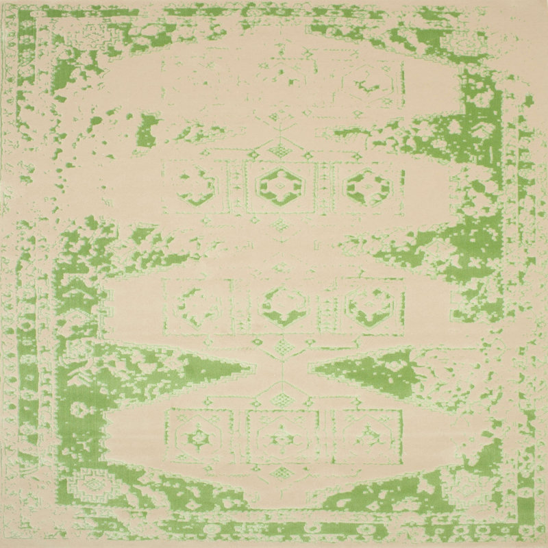Beige/Tapis décoratif vert, Carré de 6 pi
