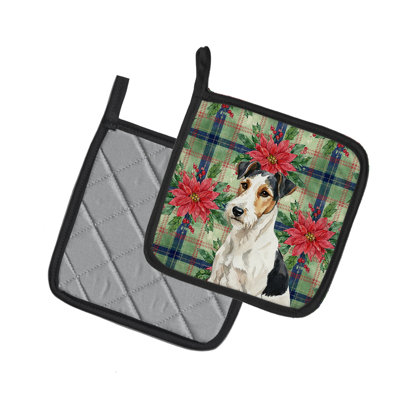 Paire de porte-casseroles Smooth Fox Terrier Christmas Poinsettas