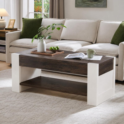 47" Natural Oak Coffee Table – Minimalist Scandinavian Design with Open Storage Shelf – Durable Wood Frame for Living Room
