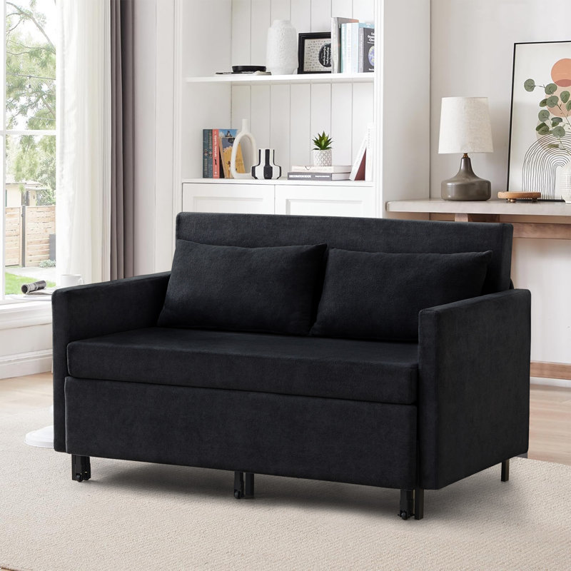 51.18'' Upholstered Reclining Sleeper Sofa, Black