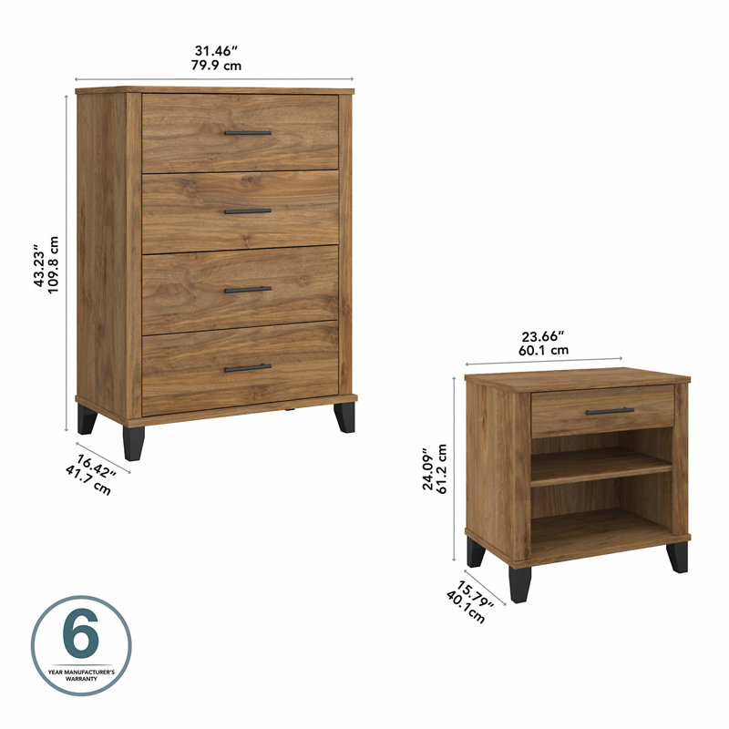 Ensemble de commode 2 pièces Giovanna, Brun / noir