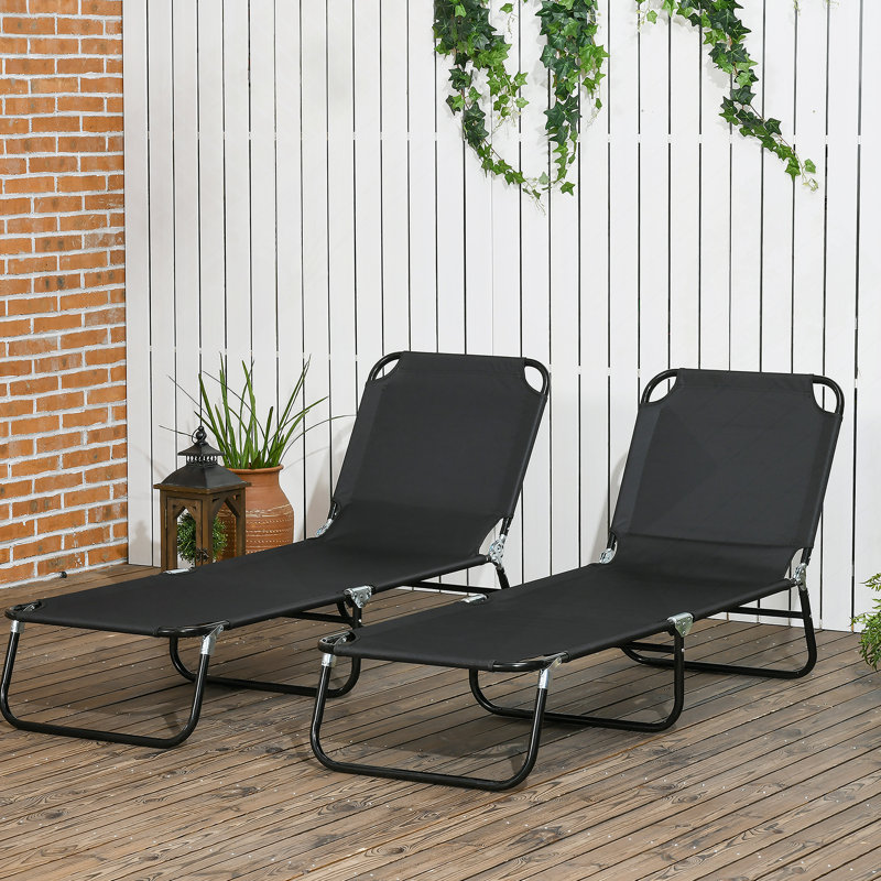 Outsunny 2-Piece Folding Chaise Lounge Chairs, 5-Level Reclining Back For Comfortable Sunbathing And Outdoor Relaxation