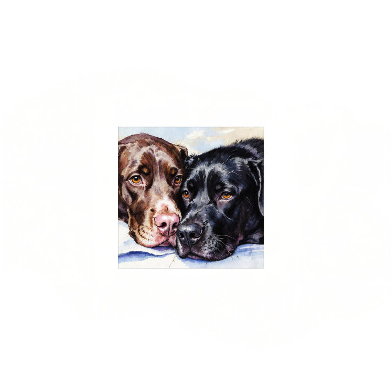 «Warm Companion Dogs», art mural encastré en bois ， 16 x 16