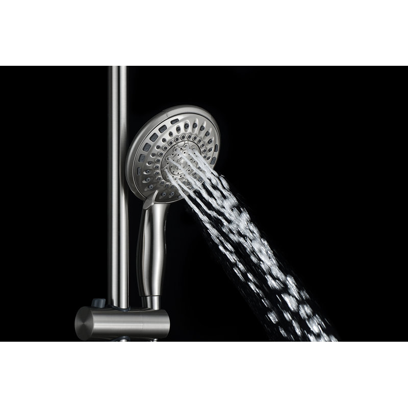 Pomme de douche à pluie avec douchette, pomme de douche 10 po, douchette à 5 réglages avec barre coulissante, Nickel brossé