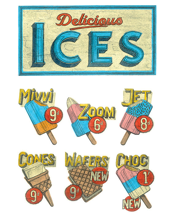 Delicious Ices Graphic Art Print, 50cm H x 40cm W, Linen
