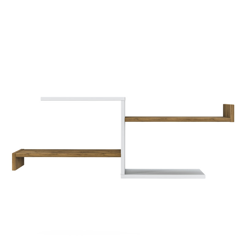 4 Piece Floating Shelf, White/Walnut