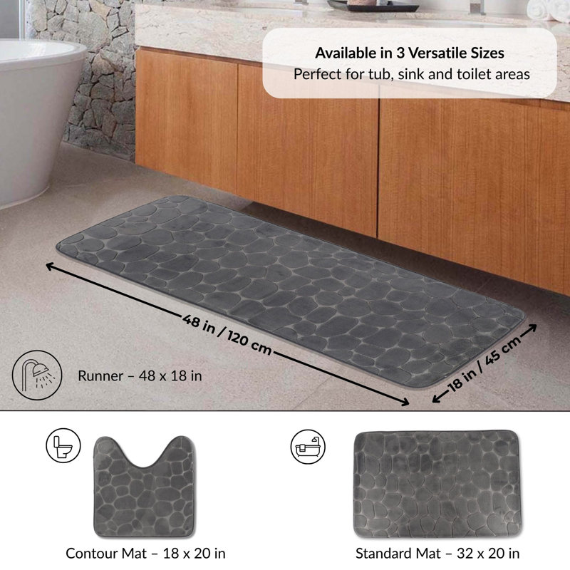 Dark Gray Memory Foam Geometric Shower Mat with Textured Accent
